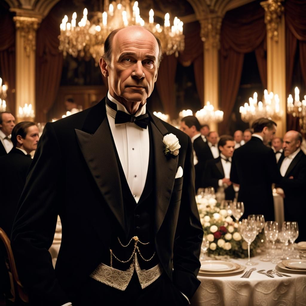 Victorian Man in Dim Ballroom, Imaginative Realism Style