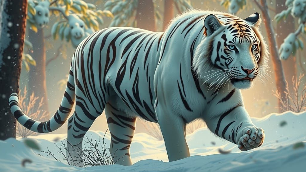 Surreal Forest Tiger in 3D Style