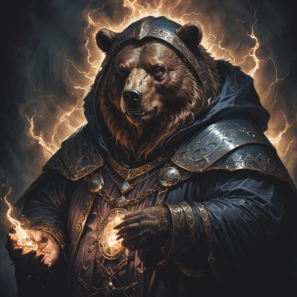 Draconian Bear Mage Portrait in Electric Darkness