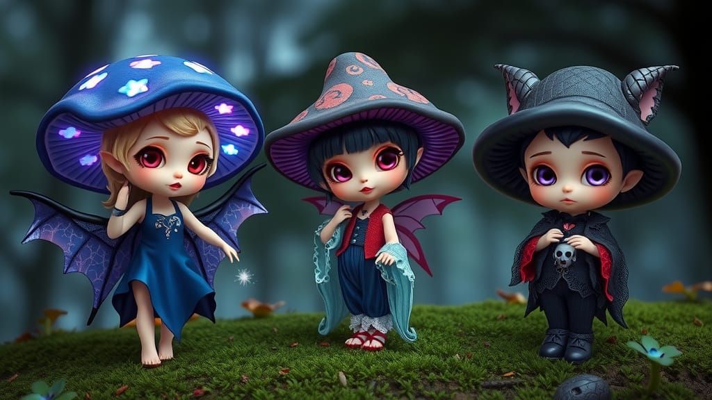 Cosmic Mushroom Fairy in Indigo and Silvery Hues