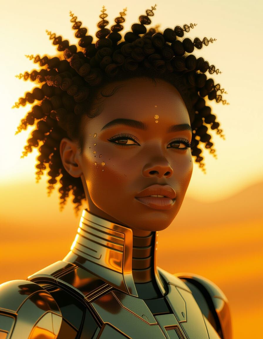 Afrofuturistic Landscape in Golden Light: Cinematic Still