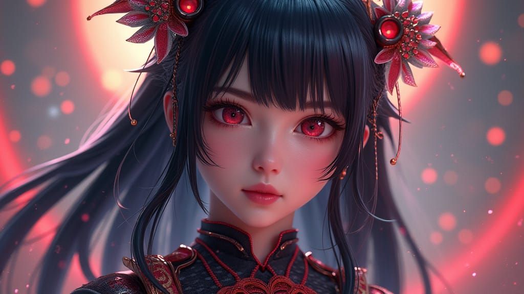 Cyberpunk Samurai Maiden in Intricate Armor