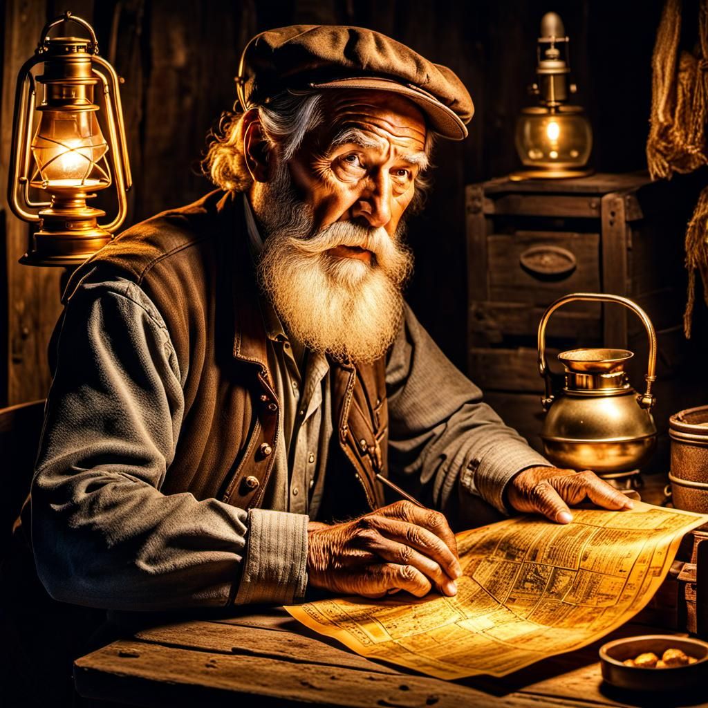 an old gold prospector in his mine