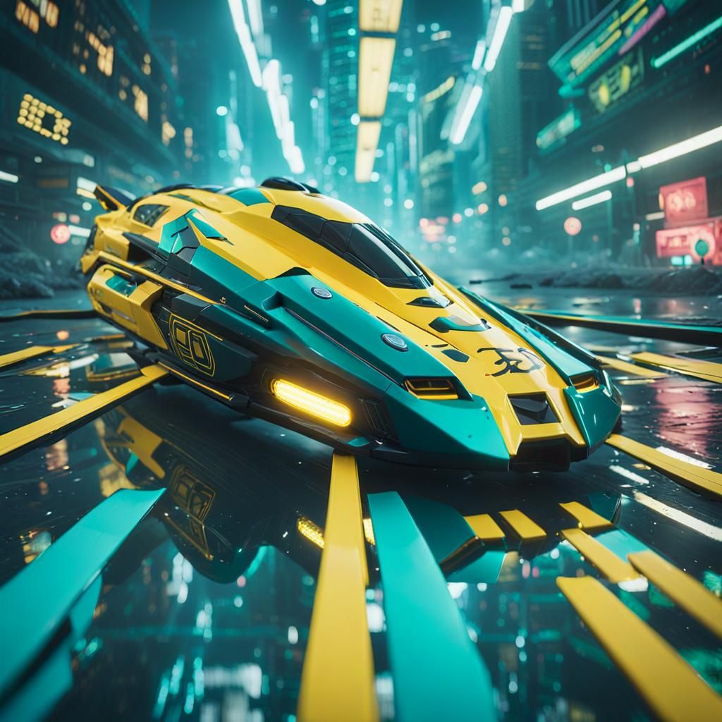 Futuristic Cyberpunk Racing Craft in Flight