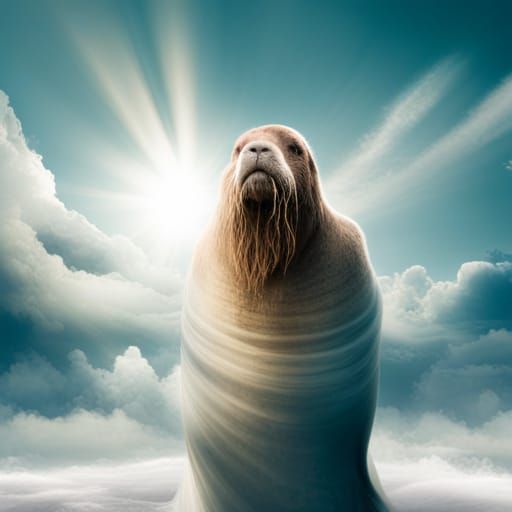 Surreal Walrus-Human Hybrid in Divine Light
