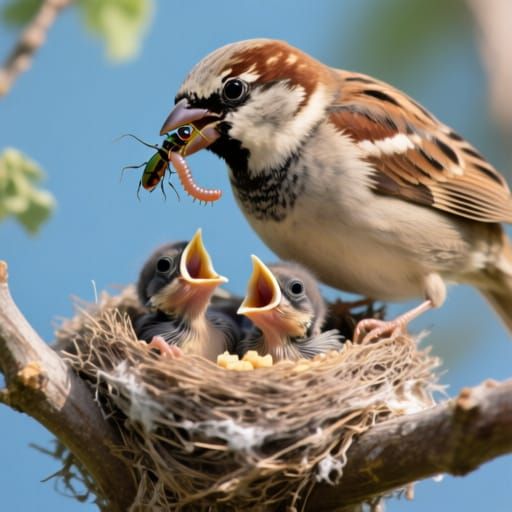 Tim Drake Observes Mother Bird Feeding Young Sparrows