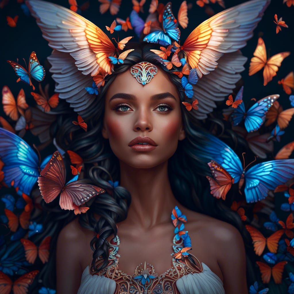 Majestic Goddess with Wings and Butterflies