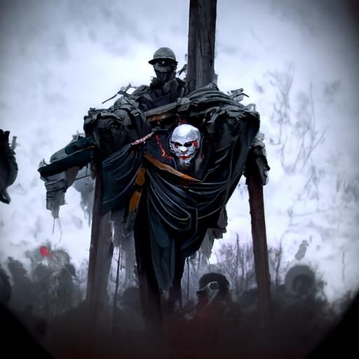 Sinister War Scene in Dark Fantasy Style