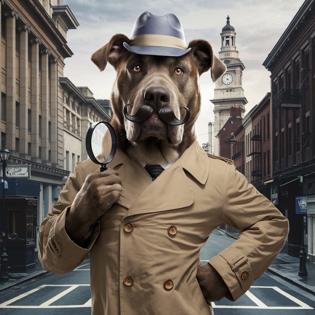 Giant Dog Detective on a City Street