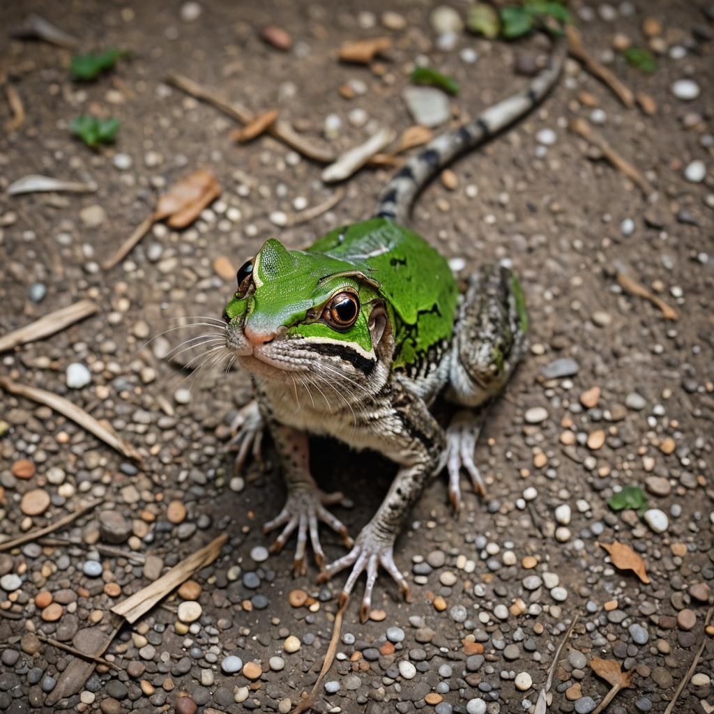 Fantastic Hybrid Creature: Cat Head, Lizard Body