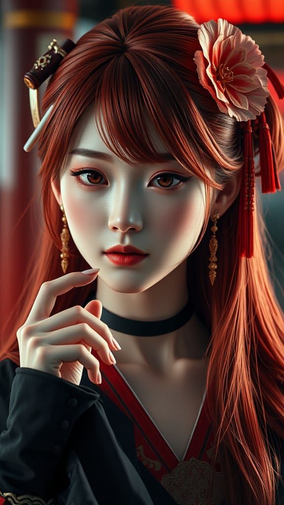 Beautiful, High-Resolution Portrait of a Red-Haired Girl wit...