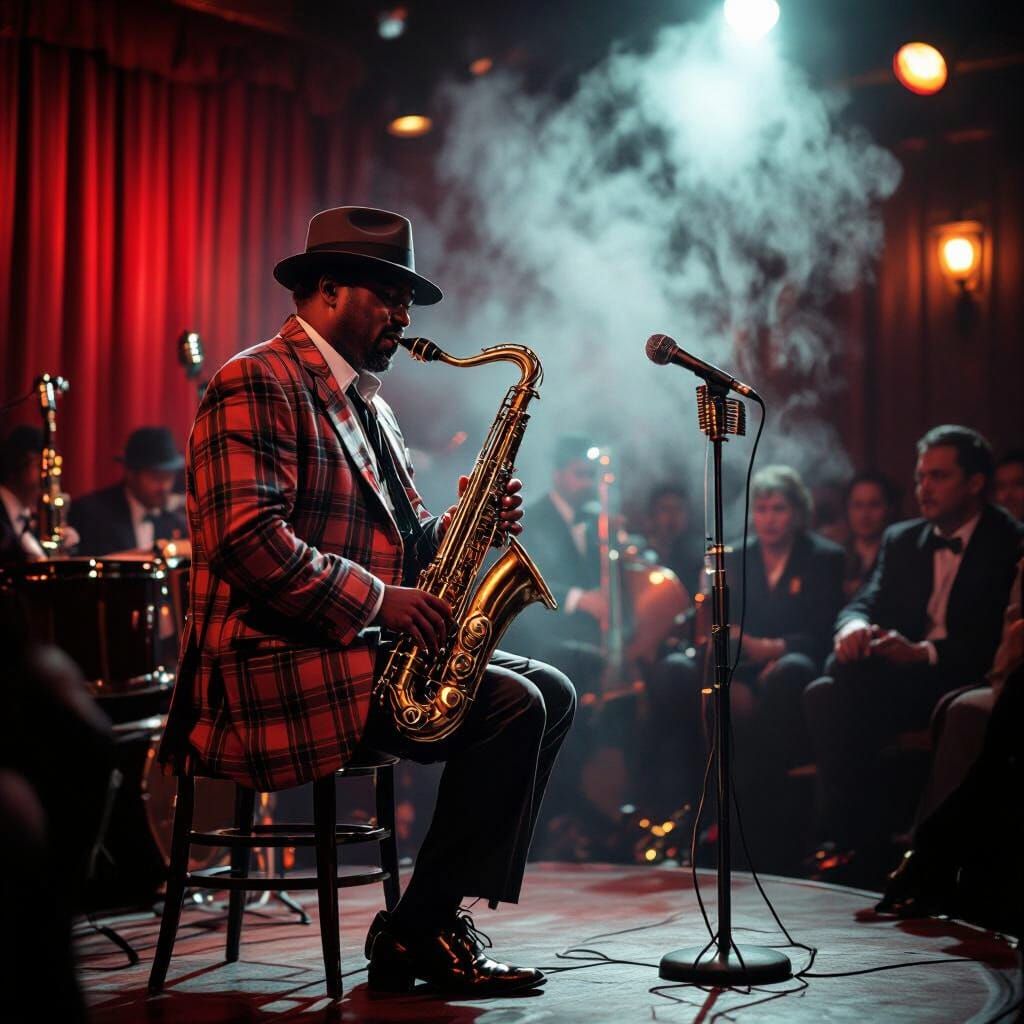 Saxophonist in Smoky Jazz Club: Film Noir Style