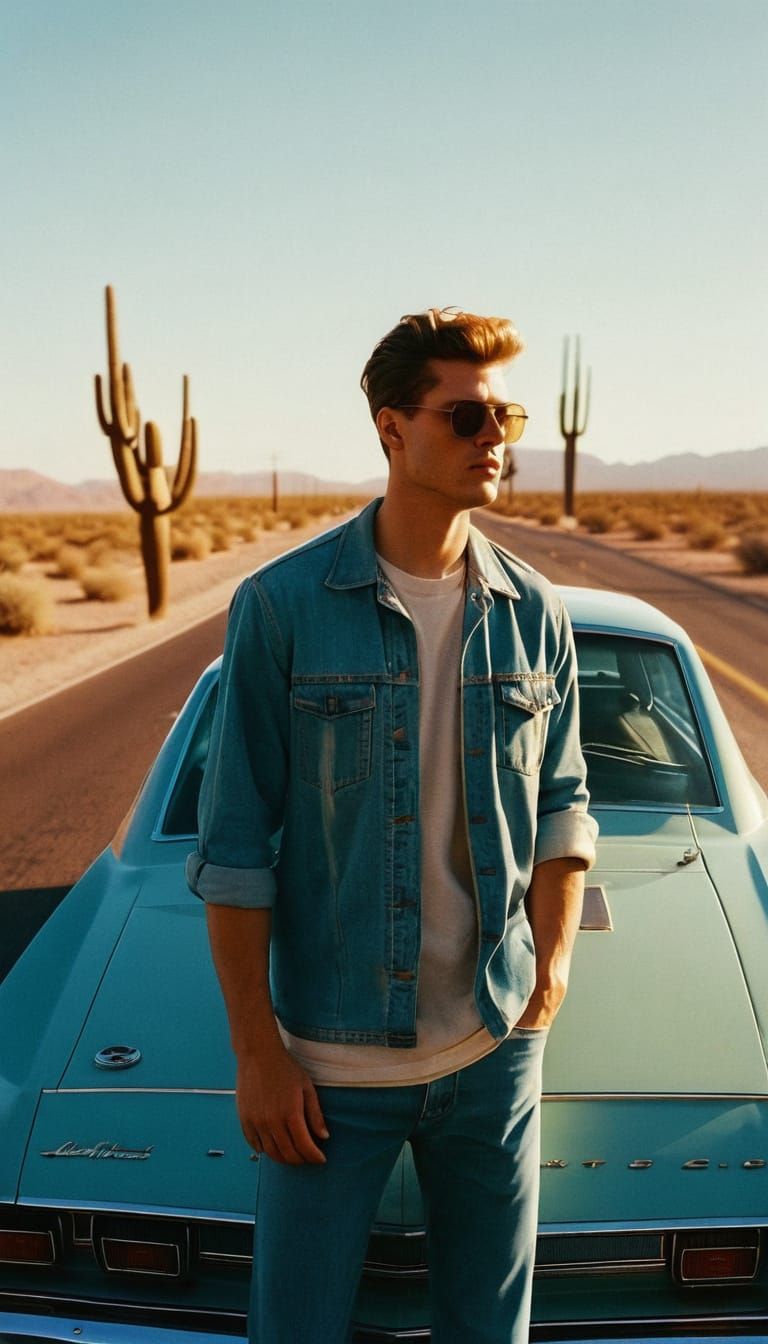 Retro Road Tripper in Desert Landscape