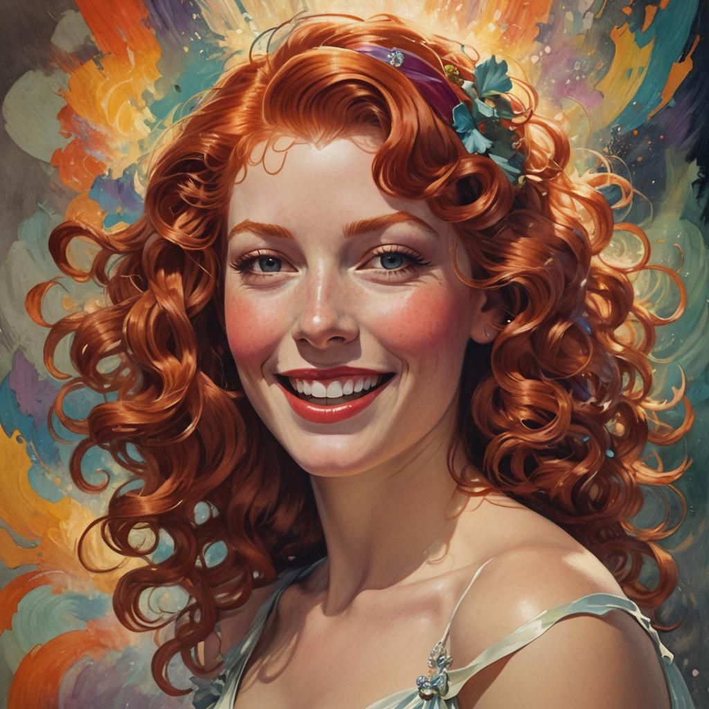 1950s Redhead Portrait in Hyperrealistic Splash Art