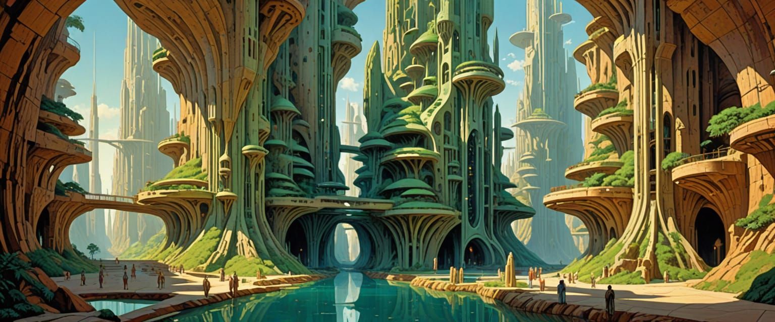 Futuristic Underground City with Waterfalls