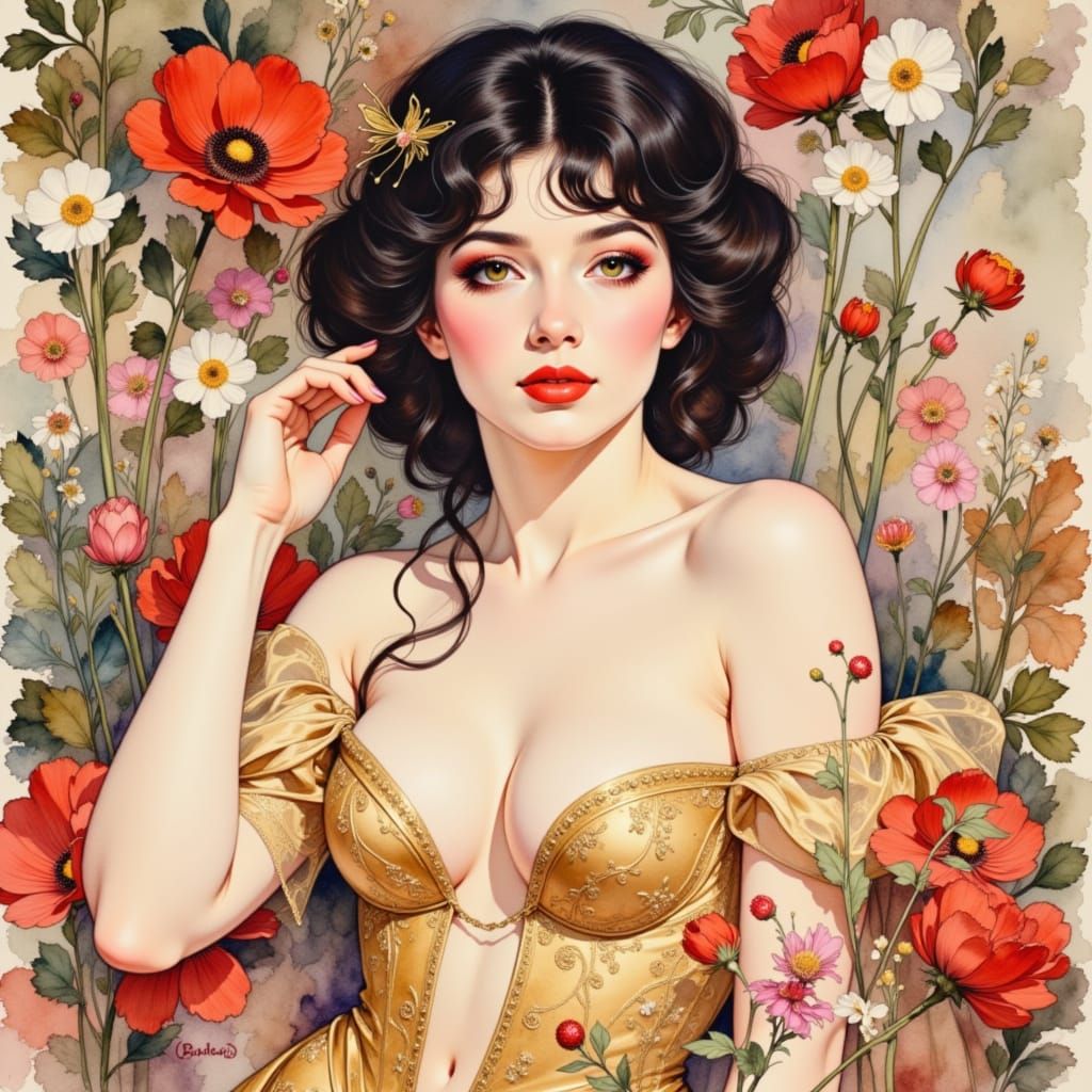 Sensual Woman Applying Makeup in Regency Style