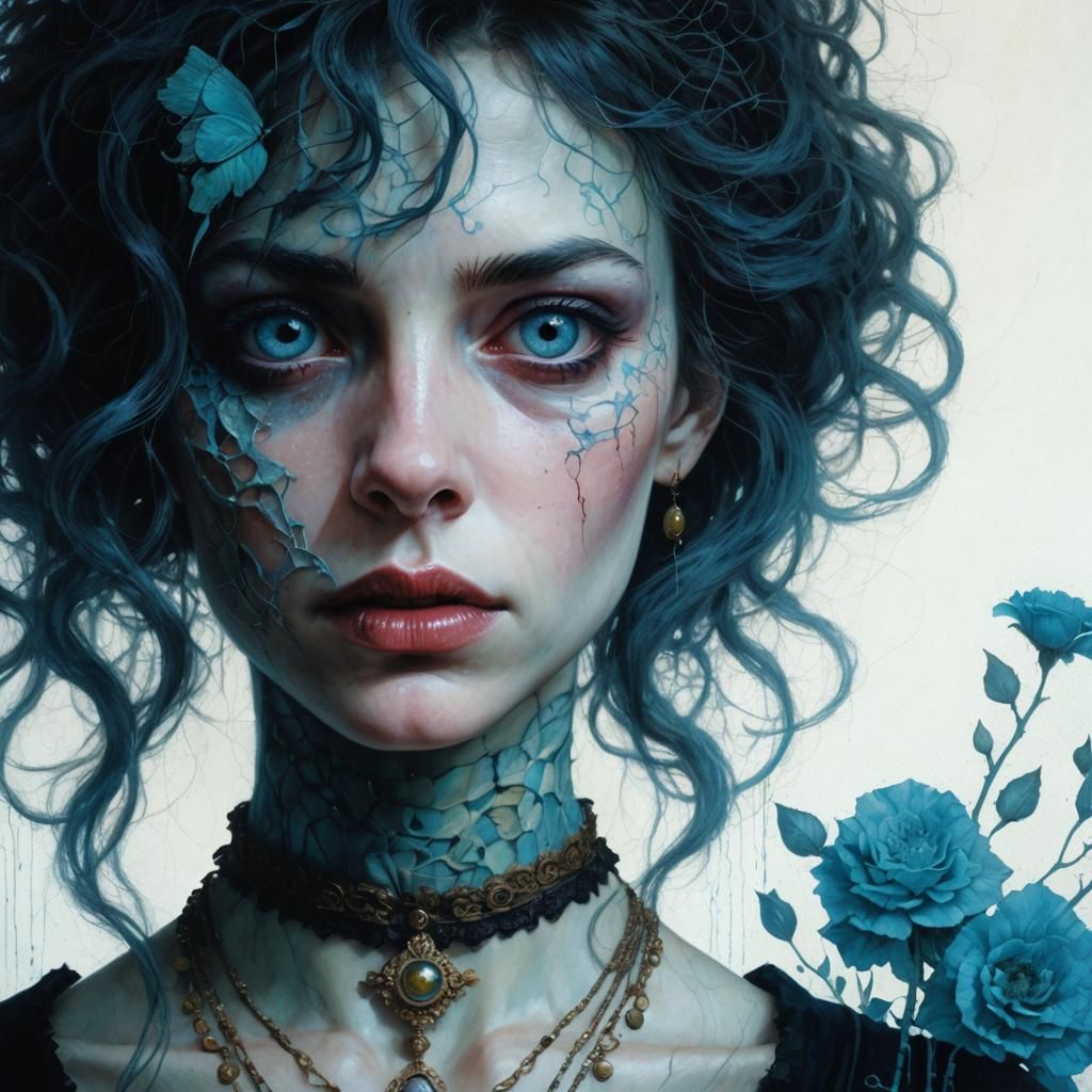Intricately Detailed Woman's Face in Dark Fantasy Style