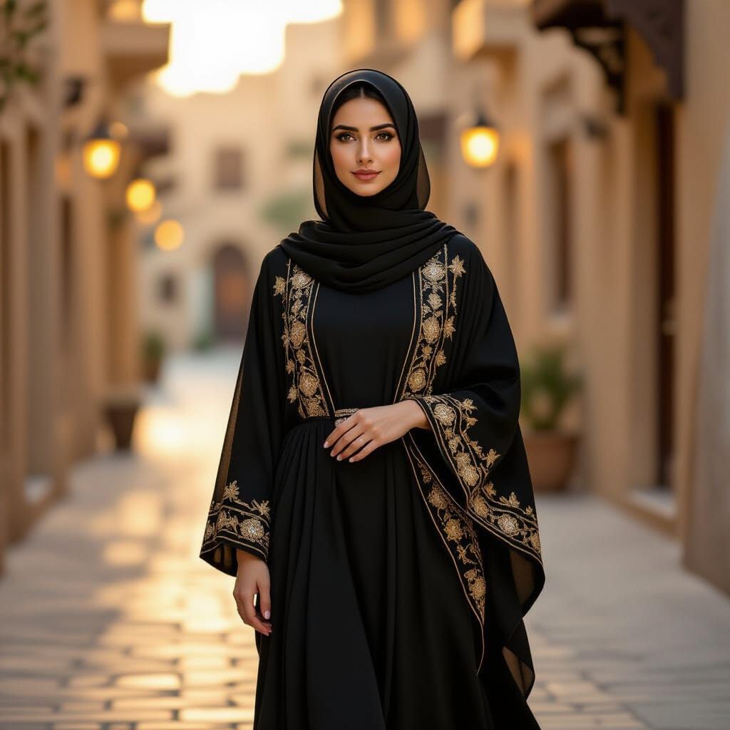 Muslim Woman in Golden Hour Sunlight