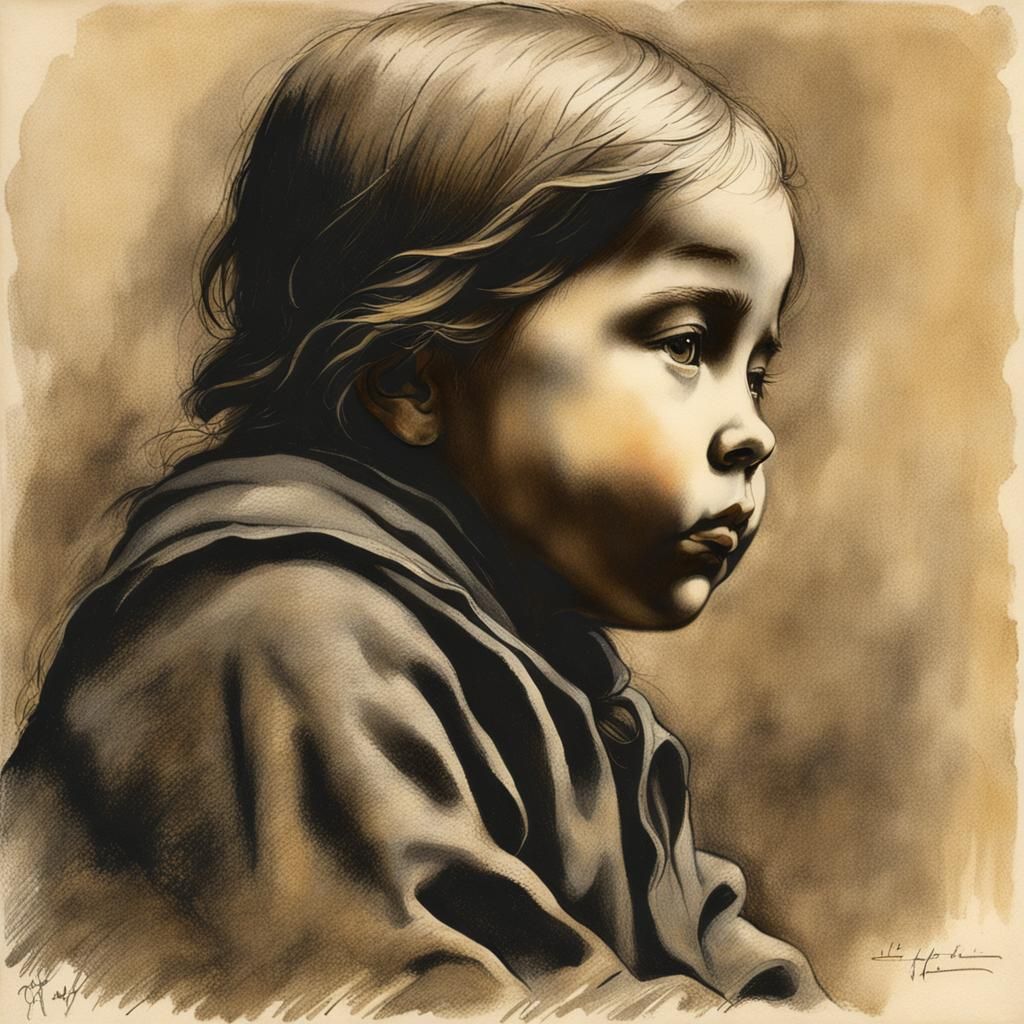 Girl in Combined Illustrative and Expressionist Styles