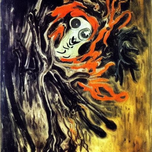 Eerie Rabbit in Misty Forest: Surreal Expressionist Art