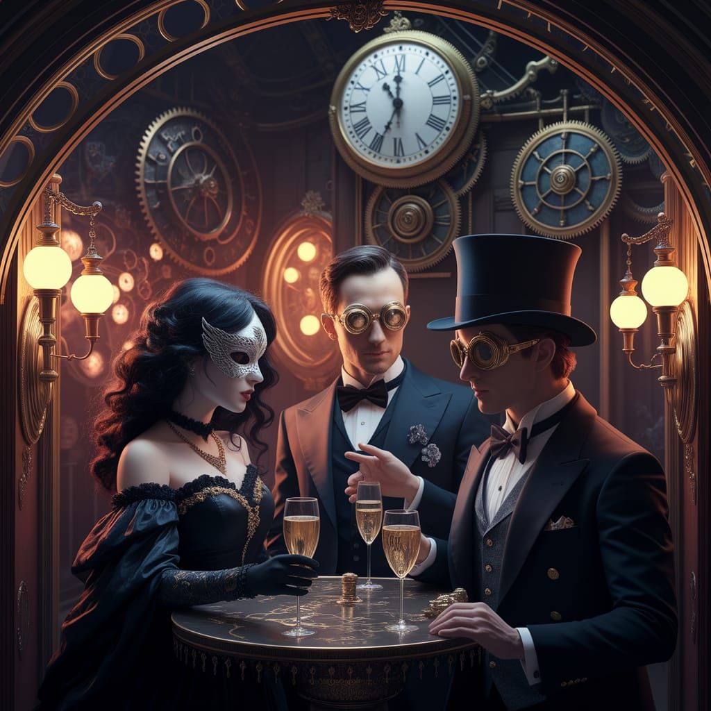 Speakeasy Beneath Clock Tower in Art Nouveau Style
