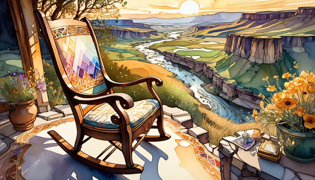 Valley View Rocking Chair in Watercolor Style