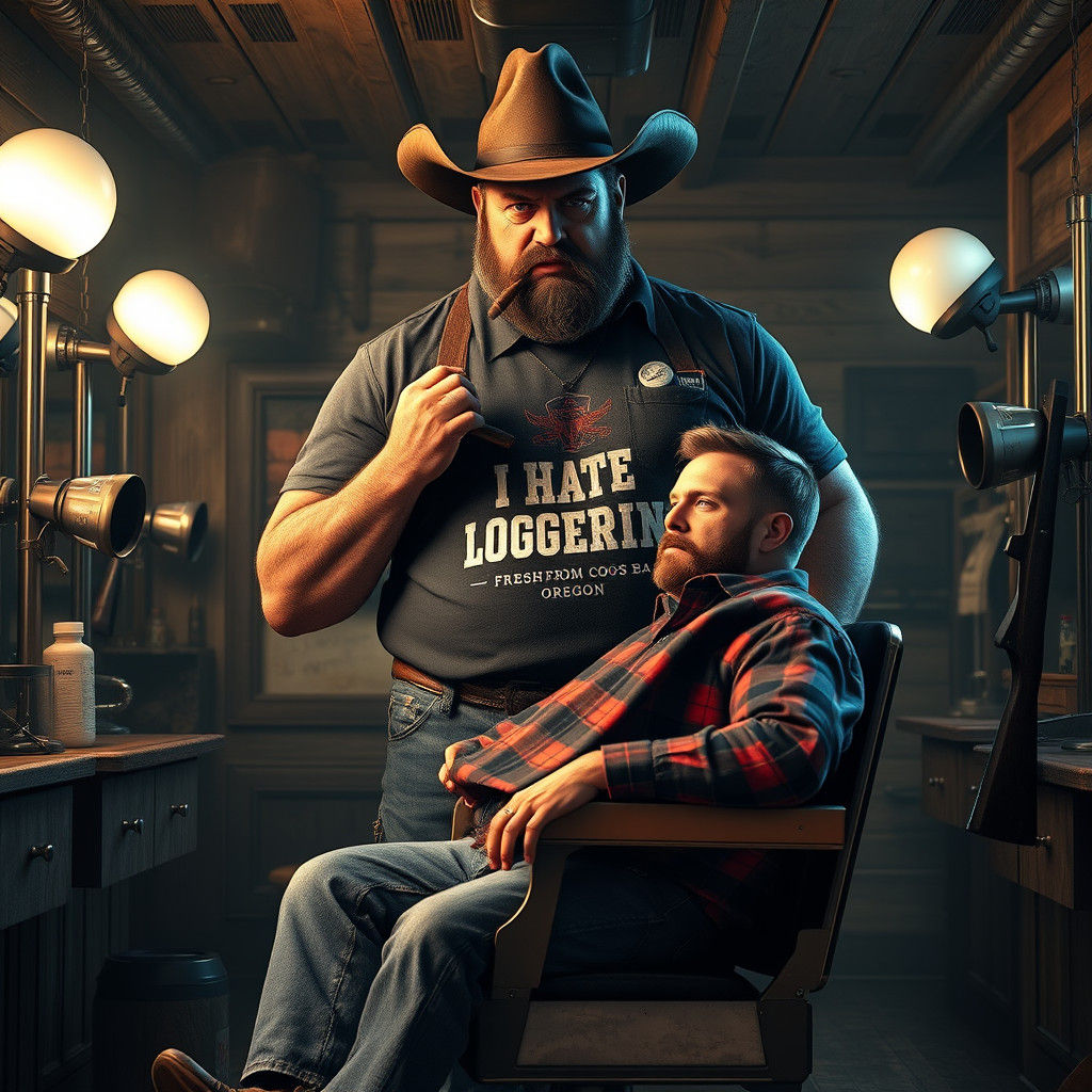 Imposing Barber in Macho Shop, Cinematic 3D Render