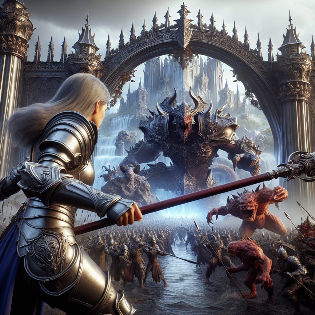 Female Knight Defends Gate from Monsters