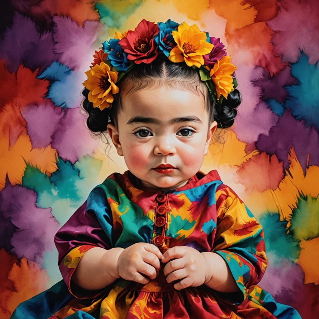 Baby Portrait in Frida Kahlo and Anne Geddes Style