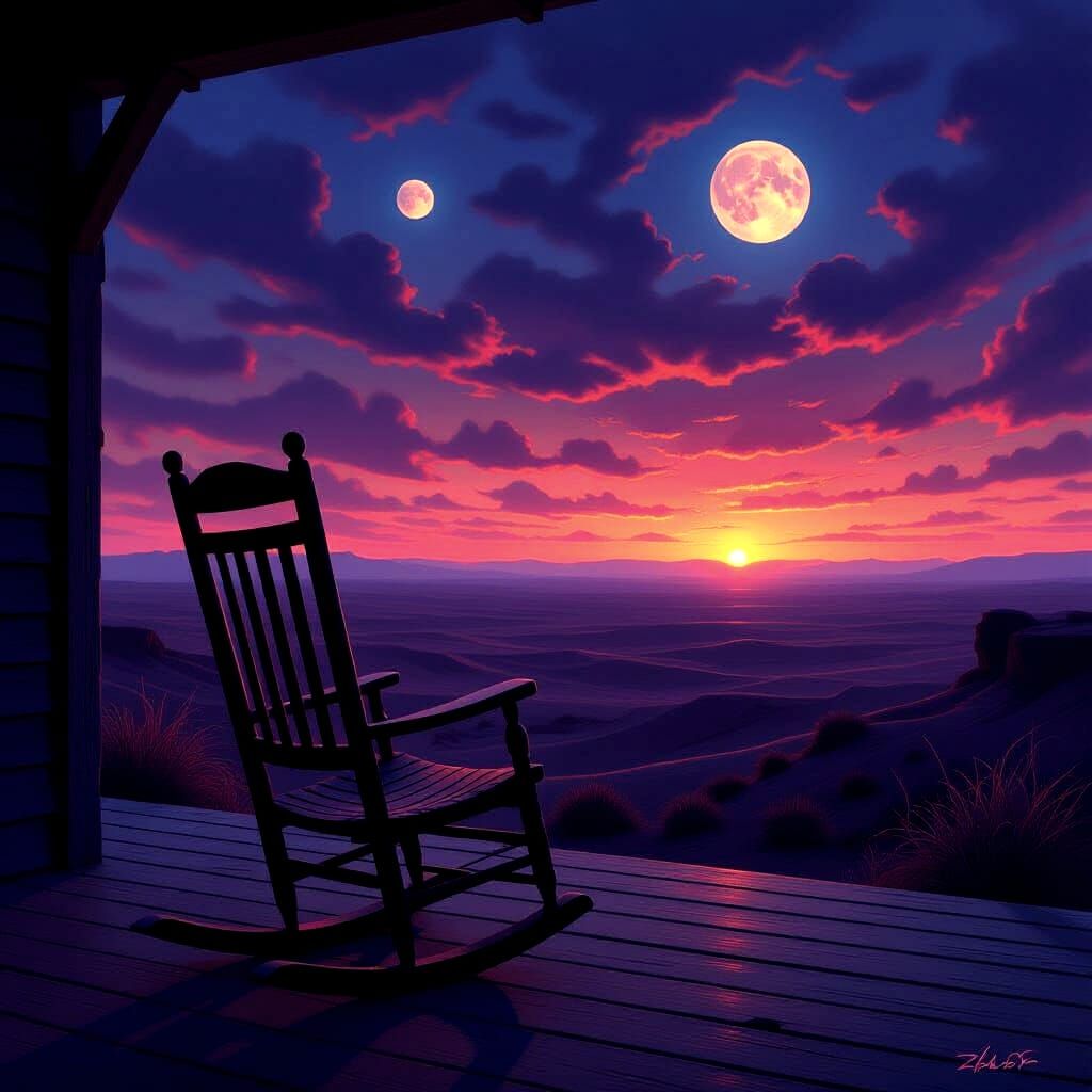 Alien Desert Twilight: Melancholic Rocking Chair