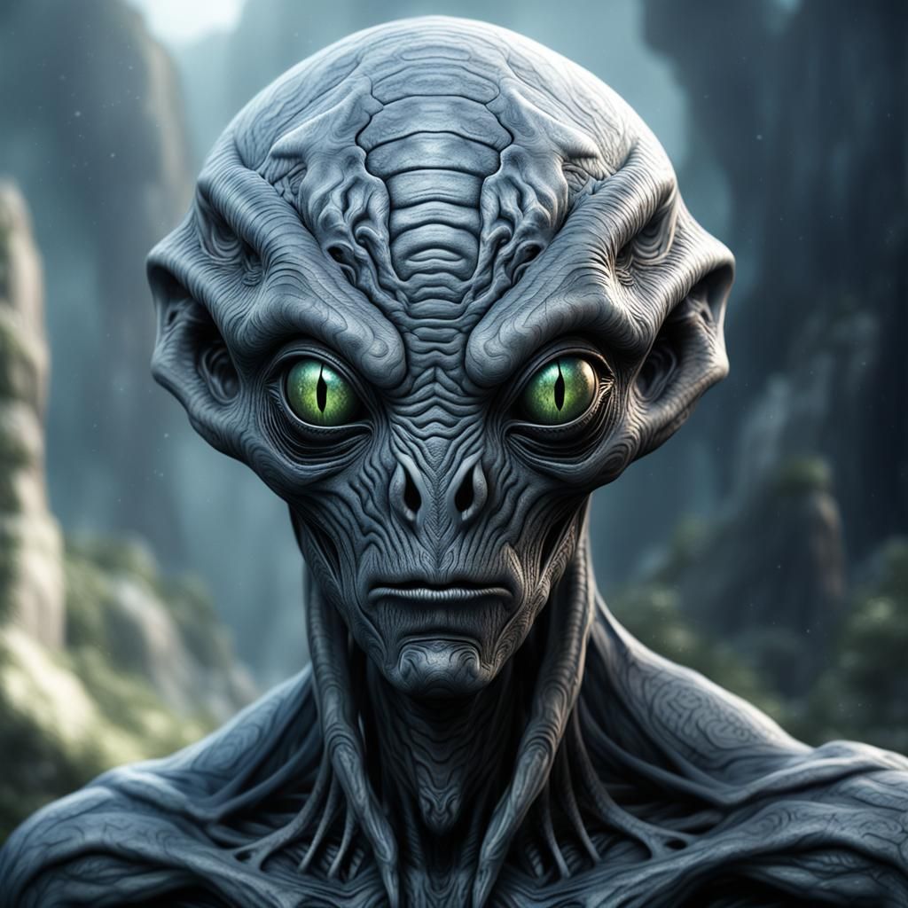 Detailed Portrait of a Gray Humanoid Alien