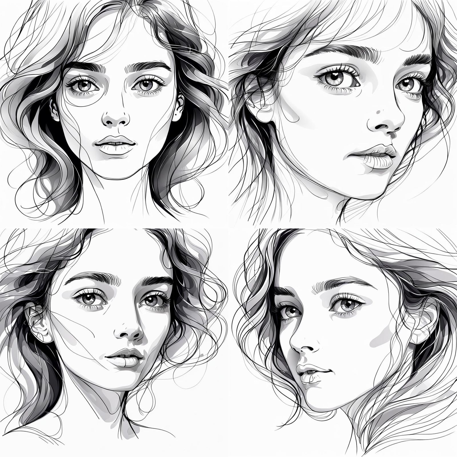 Abstract Line Art: Woman's Face Sketch