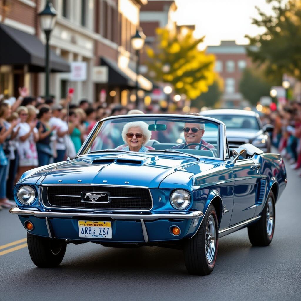 Azure Mustang Convertible Joins Joyful Parade