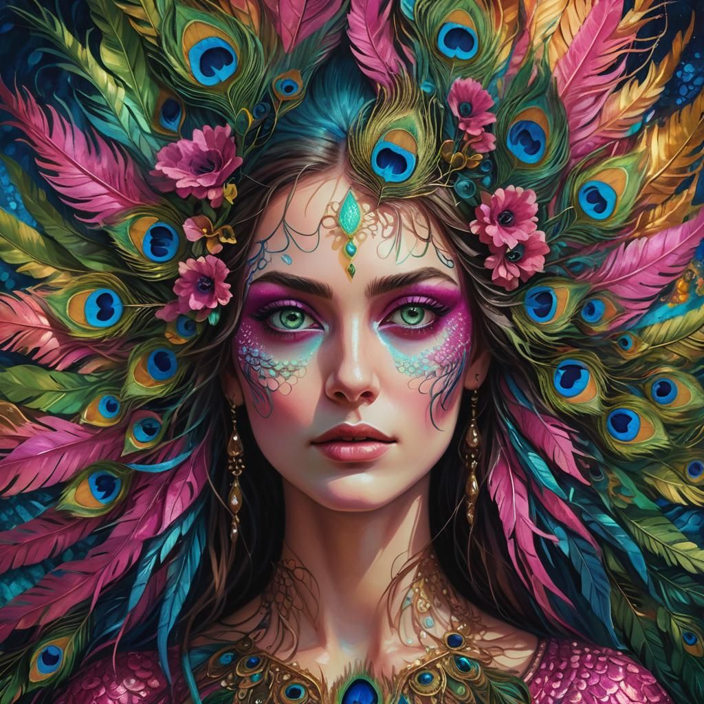 Iridescent Woman Portrait in Vibrant Oil Painting Style