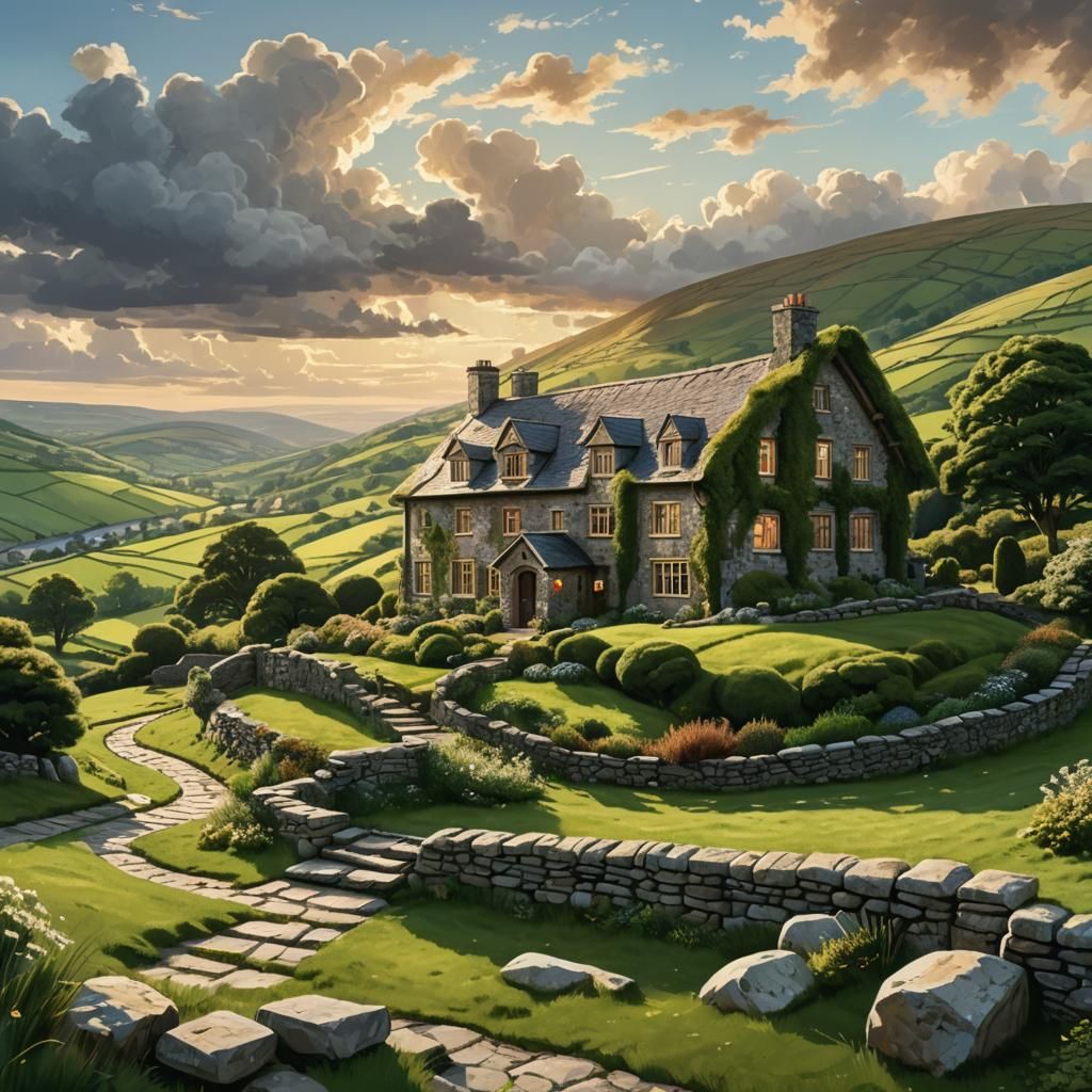 Majestic Irish Stone House in Golden Hour Light