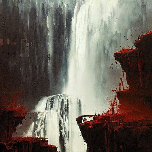 Sinister Blood Waterfall Oil Painting