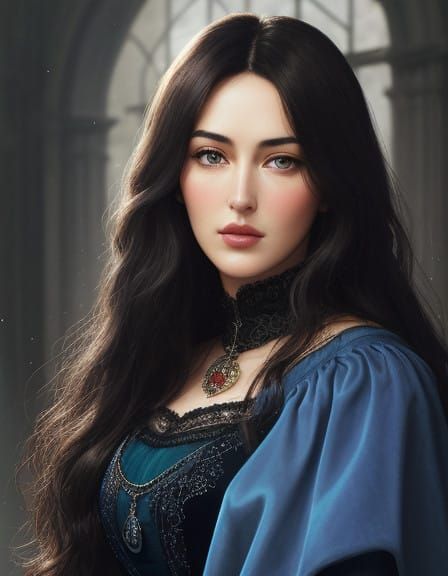 Ethereal Velvet Portrait in Preraphaelite Style