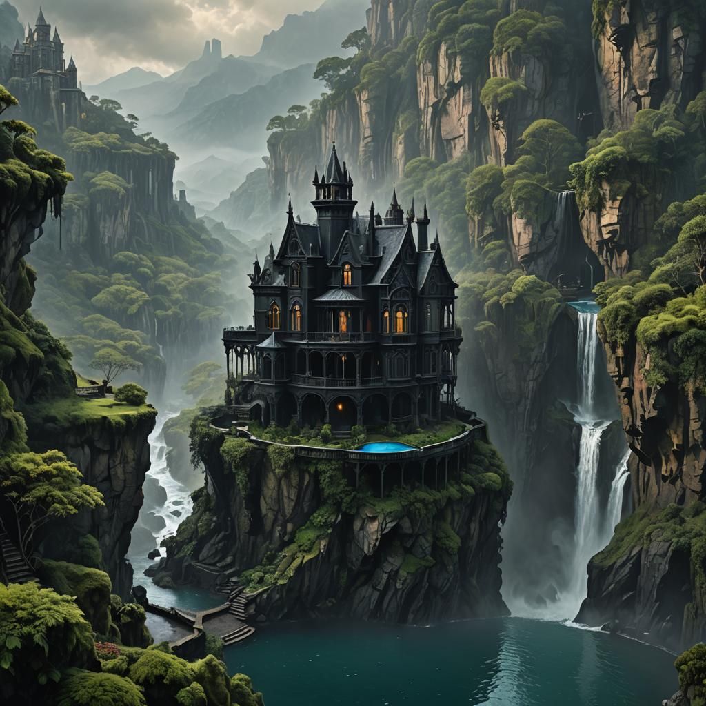 Gothic Victorian Mansion on Cliff in Neo-Gothic Style