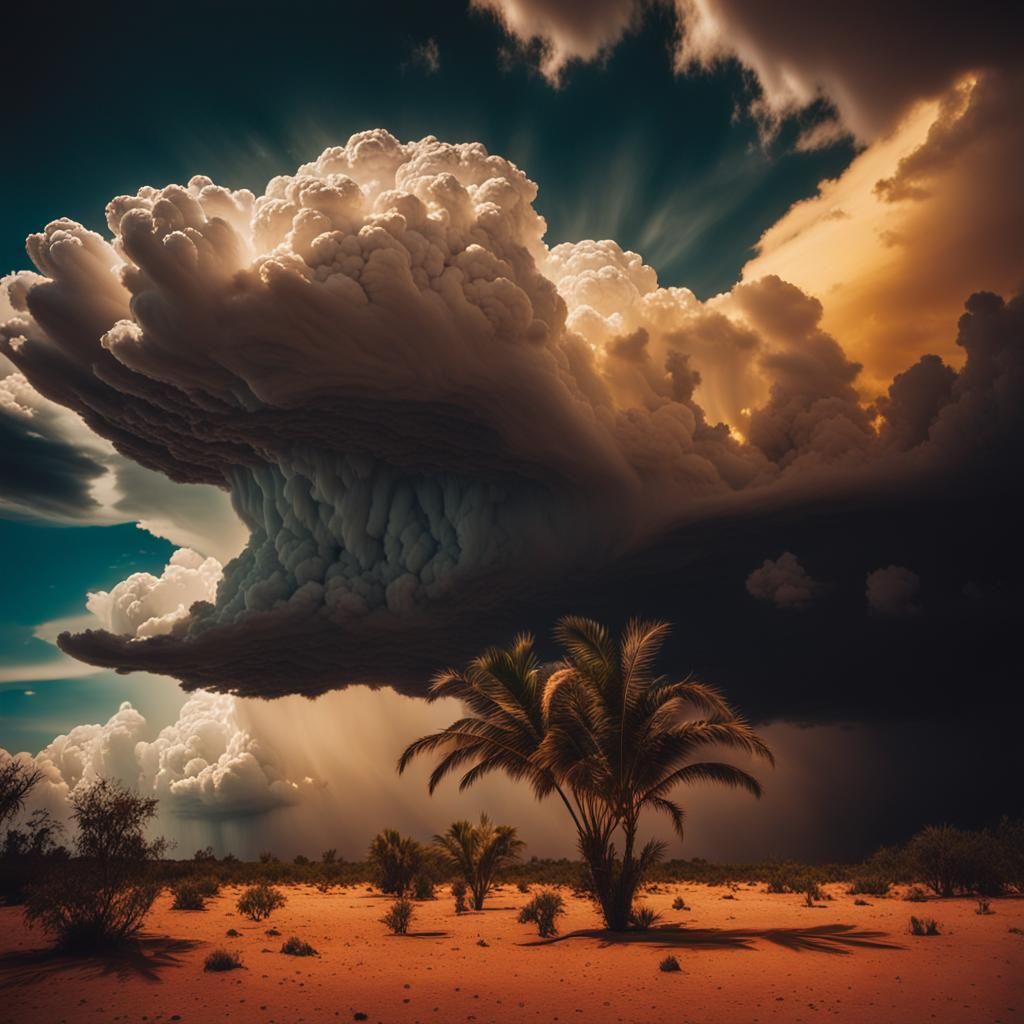 Dramatic Tropical Storm with Golden Light