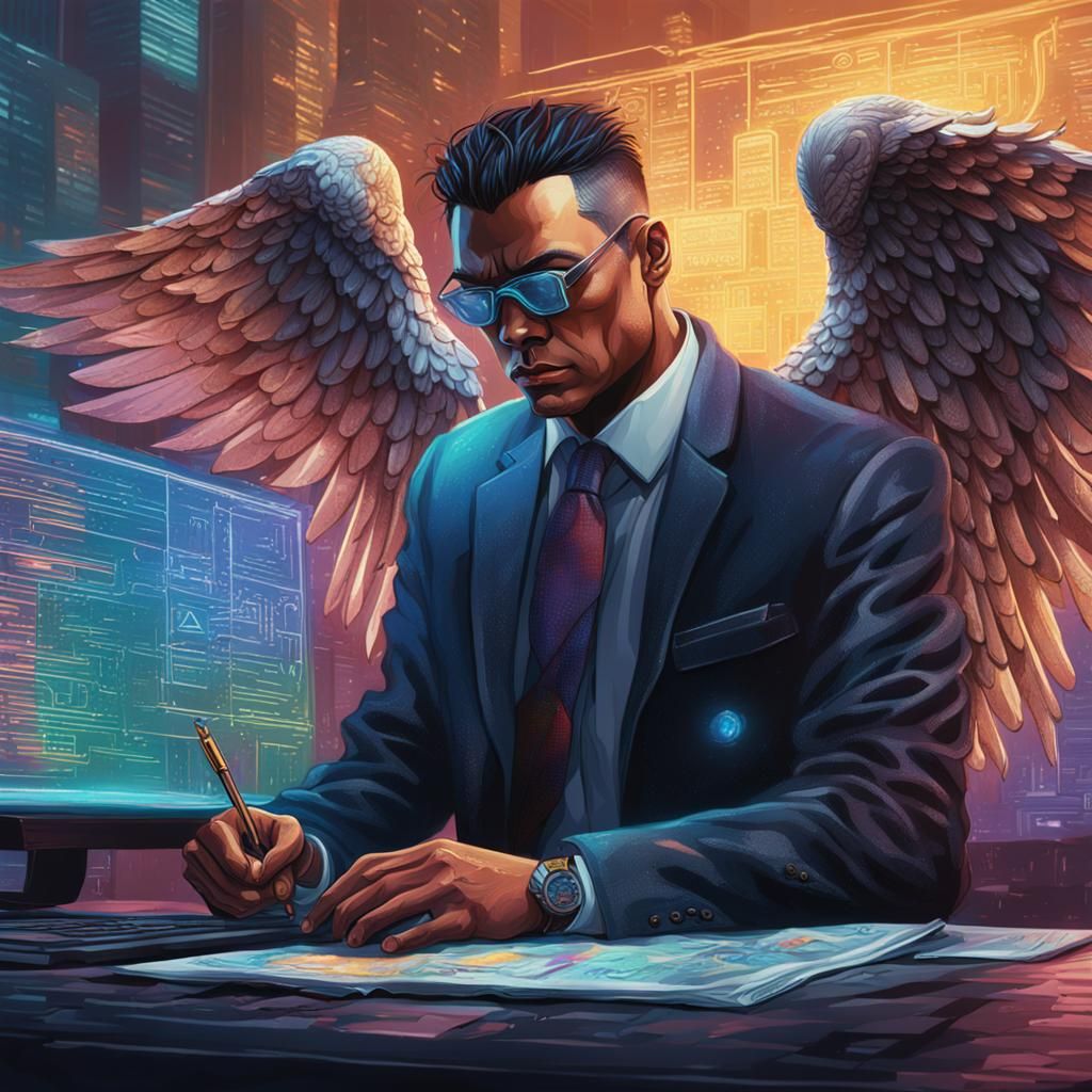 Cyberpunk Angel Investor in Hyperrealistic Style