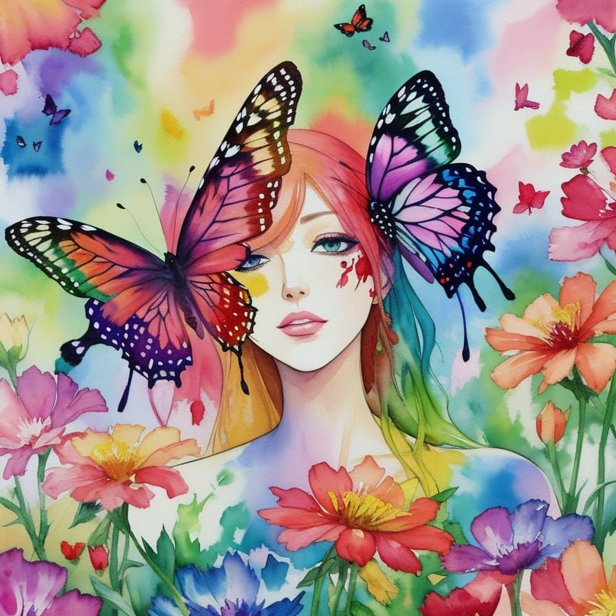 Expressionistic Butterfly Dance in Watercolor Acrylic Style