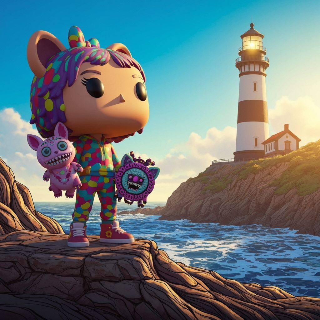Funko Pop Figure Disney Looking at the Lighthouse and Holding the Fashion Monster Labubu