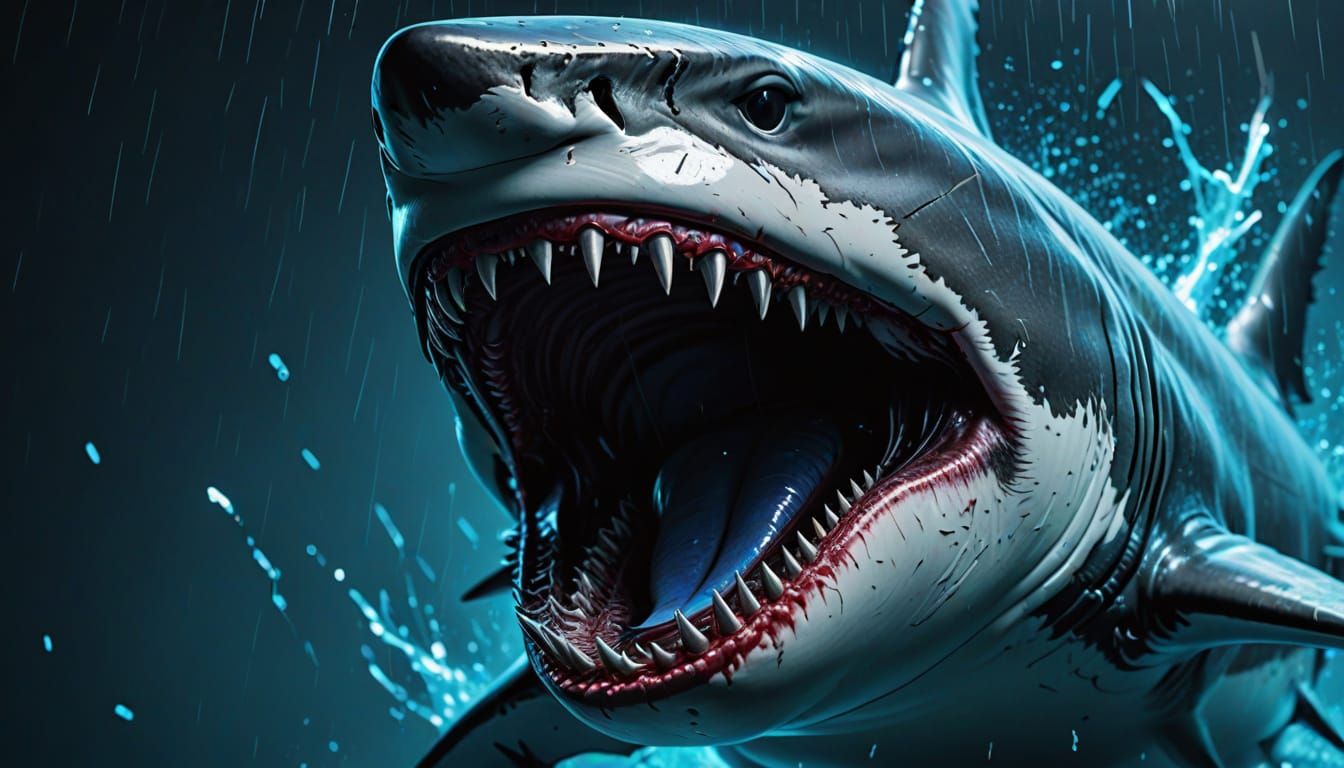 Cyberpunk Shark Breaching Surface in Sci-Fi Art