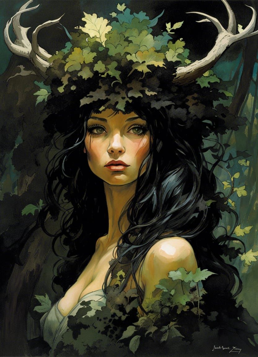 Forest Nymph Portrait in Maximalist Style