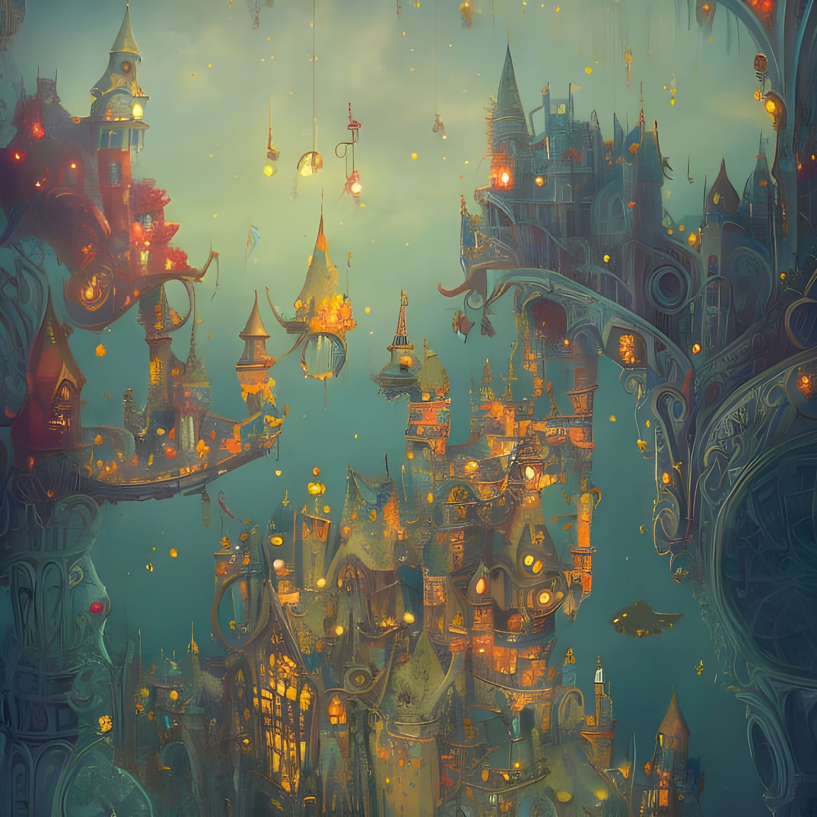 Dreamland Palace with Swings in Pop Surrealism Style