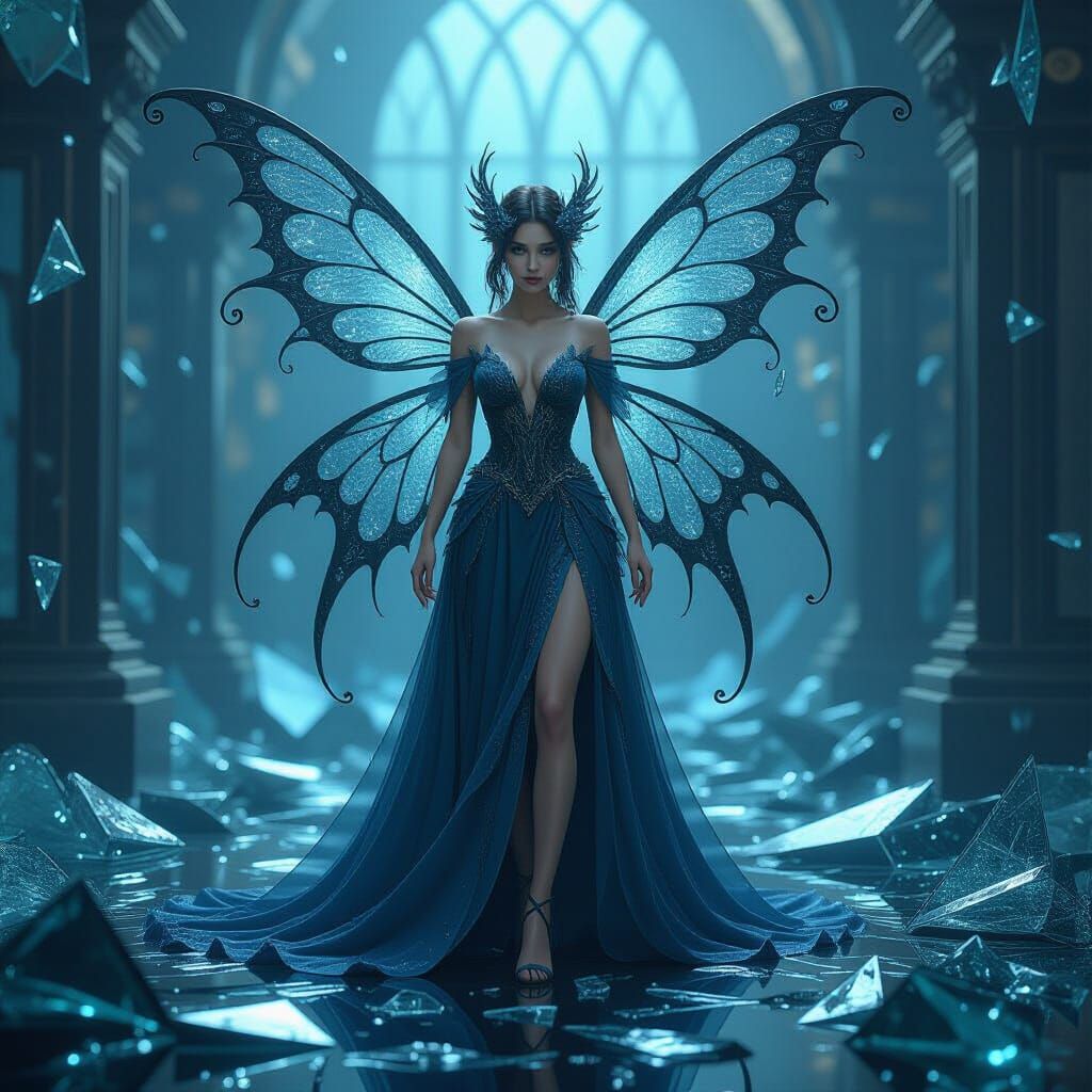 Ethereal Fairy in Broken Glass Room, Matte Painting Style