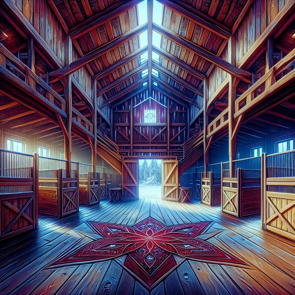 Photorealistic North Pole Barn with Red Star Design