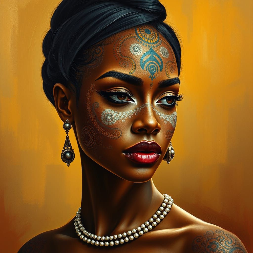 Elegant Woman in Vibrant Tribal Face Paint