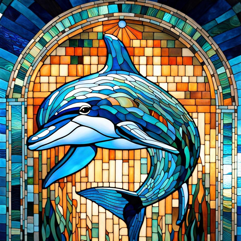 mosaic art : a dolphin swimming underwater