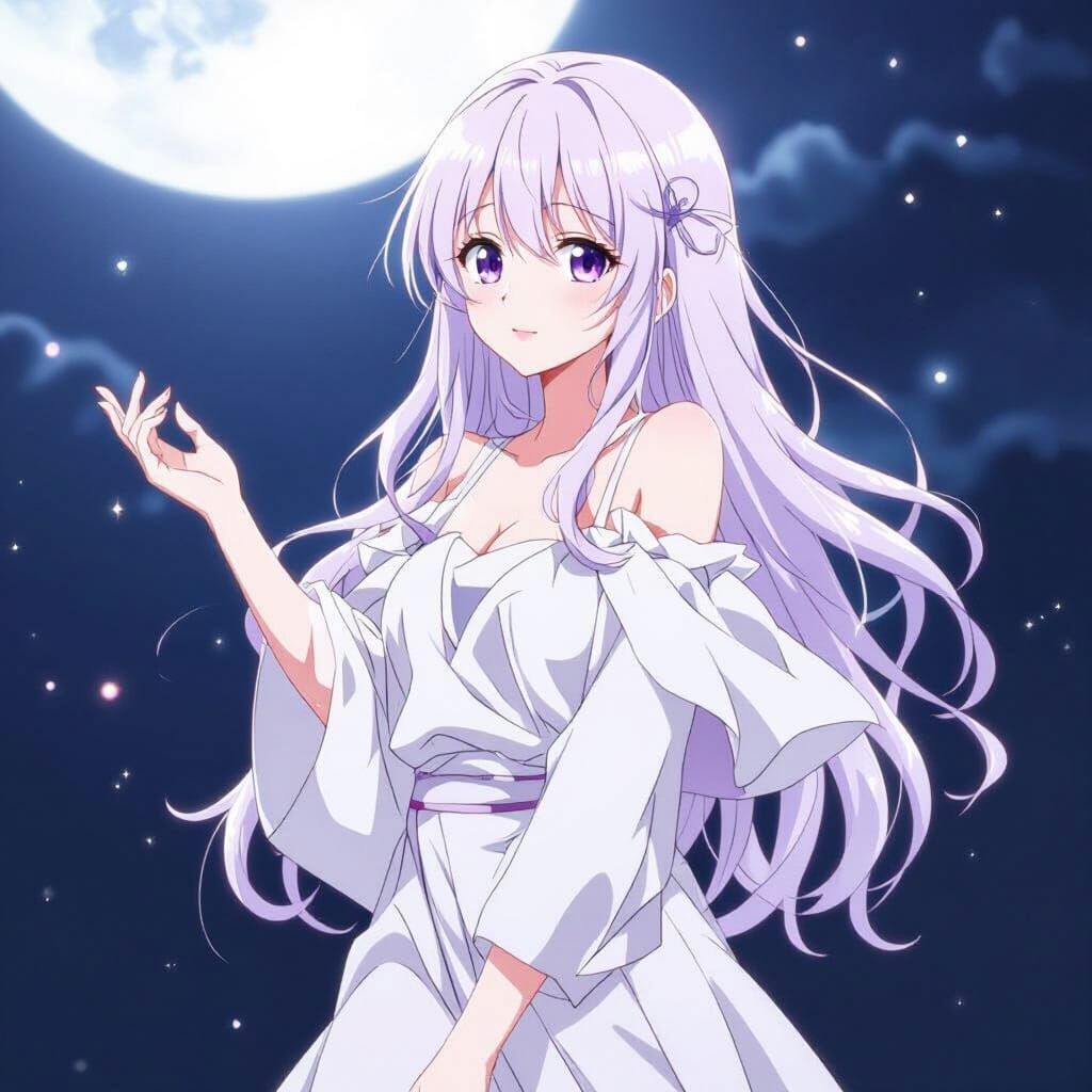 Anime Girl Walking in Ethereal Moonlight
